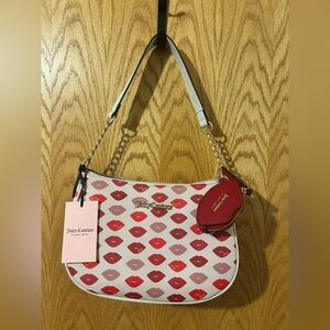 Juicy Couture Red and Pink Lip Print Shoulder Bag